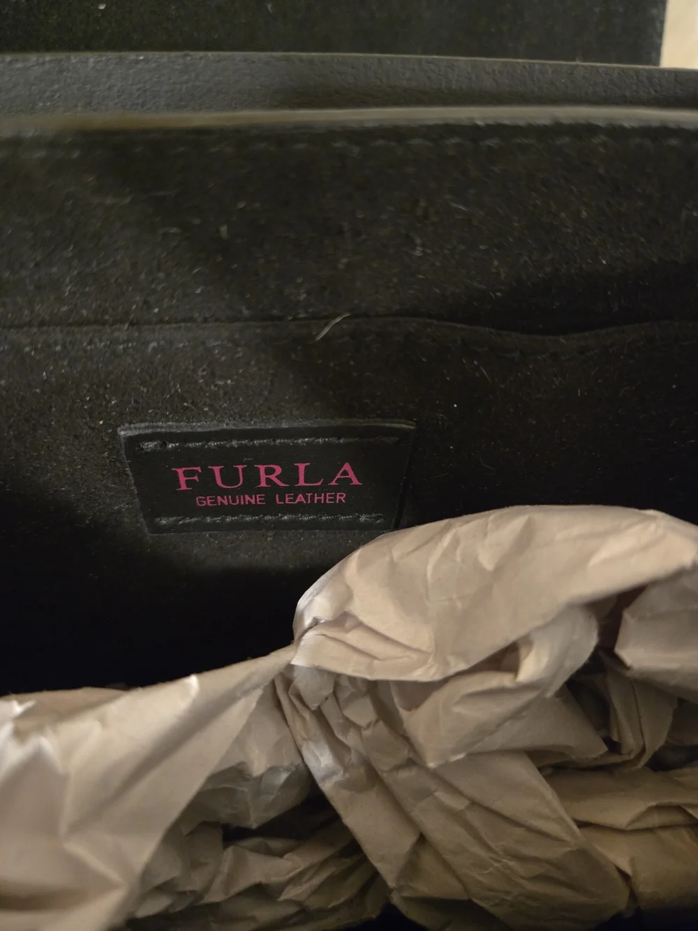 Black Leather Furla  Crossbody Bag with Pink Accent